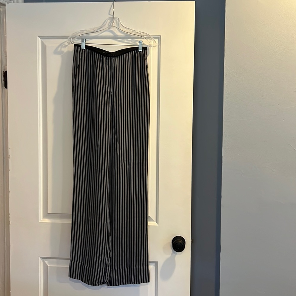 Theory Blue and White Wide Leg Silk Pants